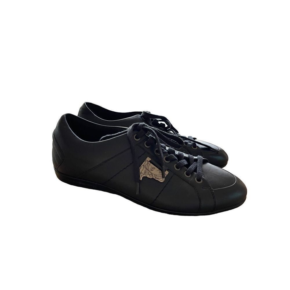 Versace Collection Mens lace Up Leather Fashion Sneakers Shoes Black Size 42